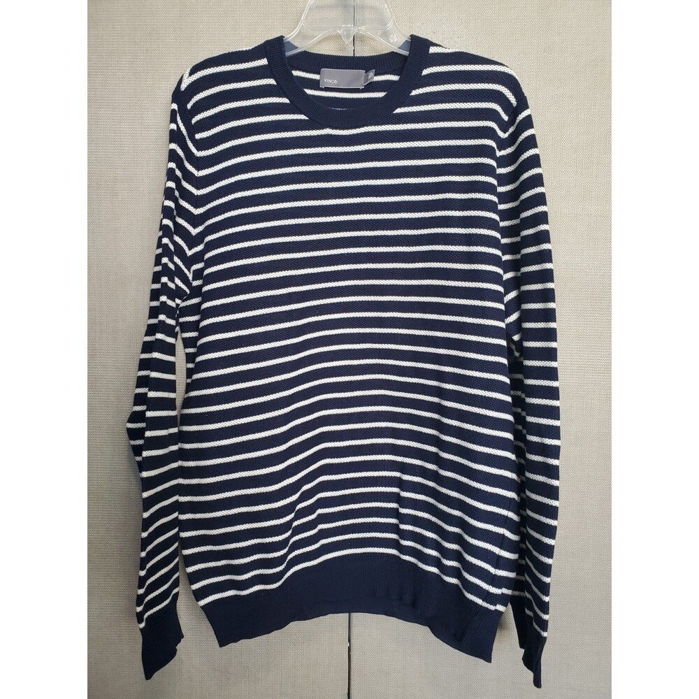 Vince Men's Cotton Blue Striped Crew Neck Long Sleeve Sweater Size Large